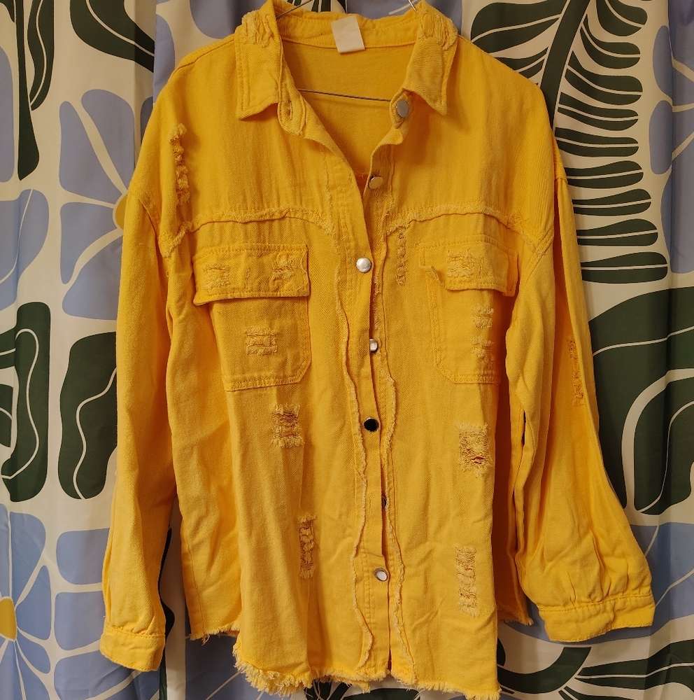 Yellow Distressed Women's Shacket
